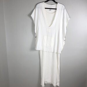 Garb Women's M/L White V Neck Shirt‎ Waffle Sleeveless Pullover Maxi Shift Dress